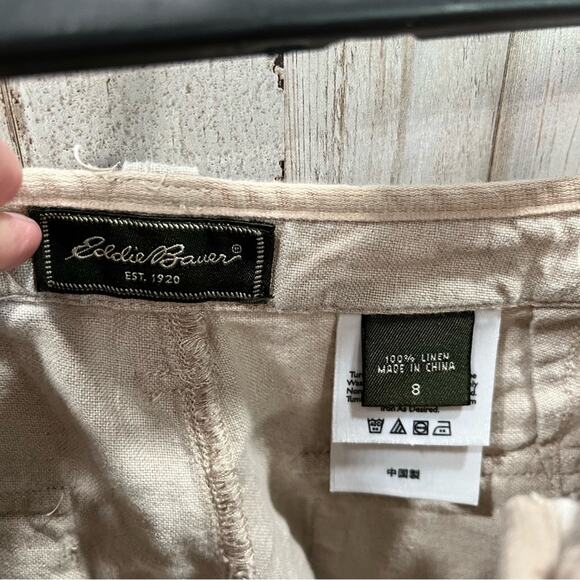 Eddie Bauer 100% Linen Tan Oatmeal Cropped Flowy Pants - Picture 3 of 7